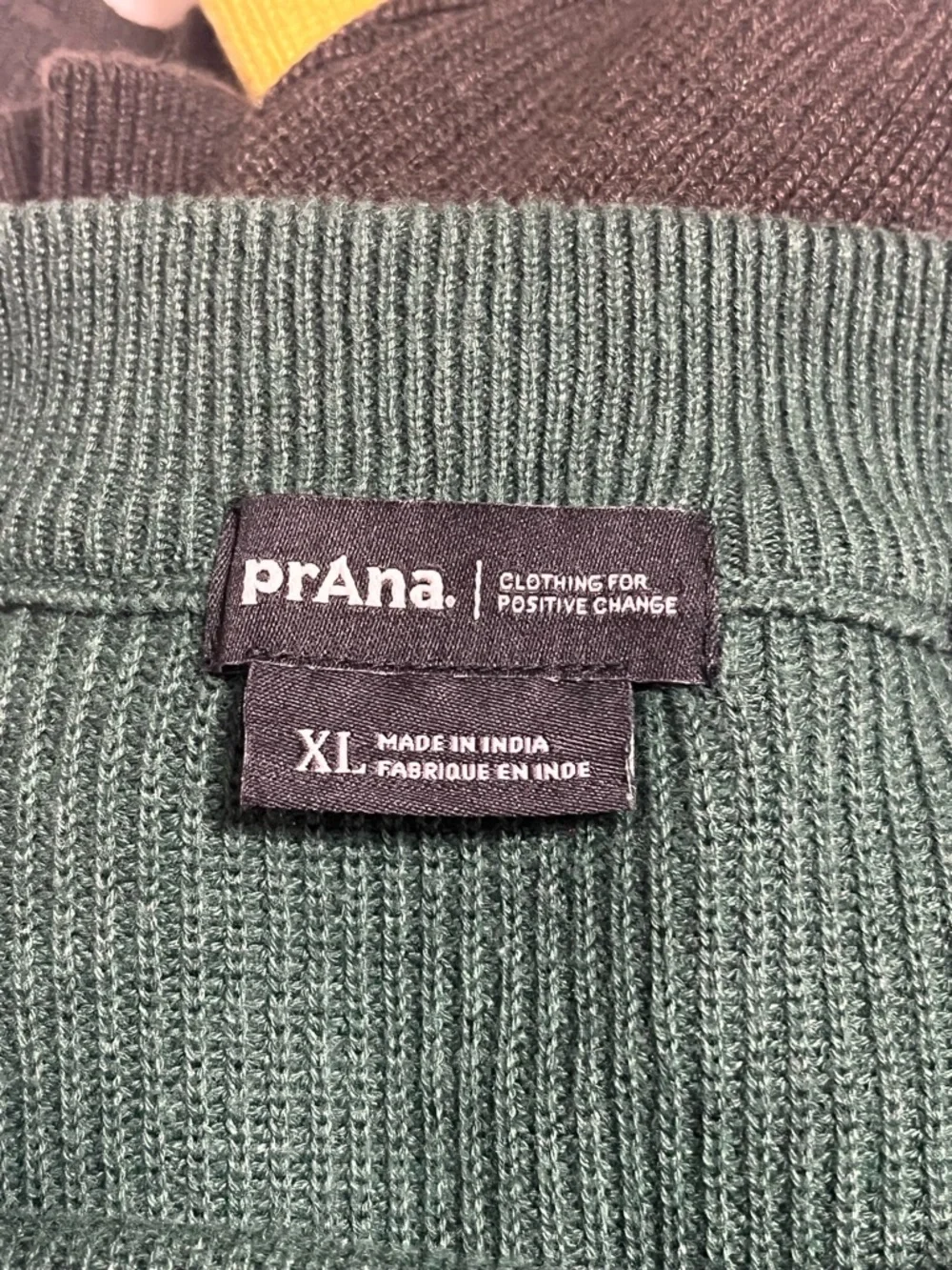 prAna Colorblock Sweater XL Green Yellow Oversized Knit Boho Casual